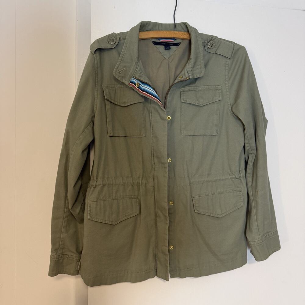 Tommy Hilfiger Womens M Olive Green Utility Field Jacket Military 4 Pocket